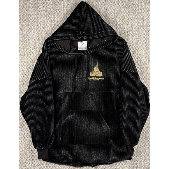 Disney Tops - Disney World 50th Hoodie Spirit Jersey XS Black‎ Corduroy Gold Logo